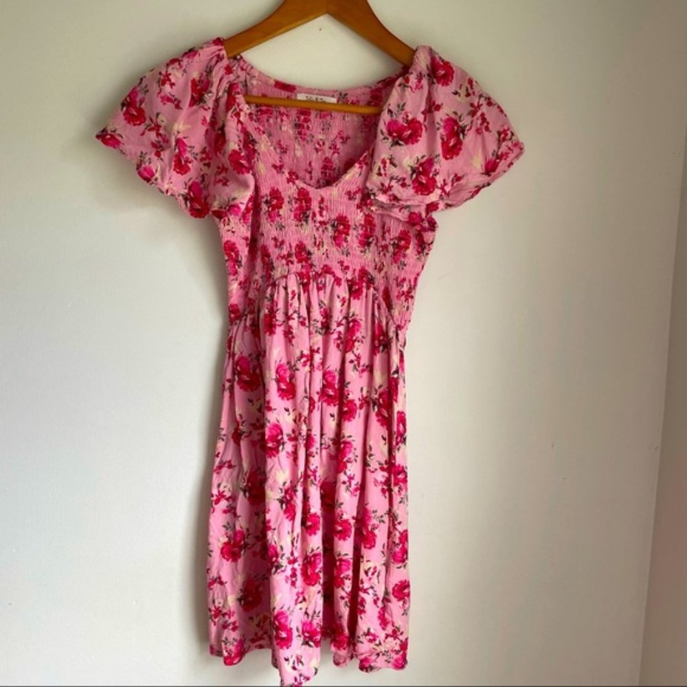 Jolie & Joy Pink Roses Butterfly Sleeve Dress size S